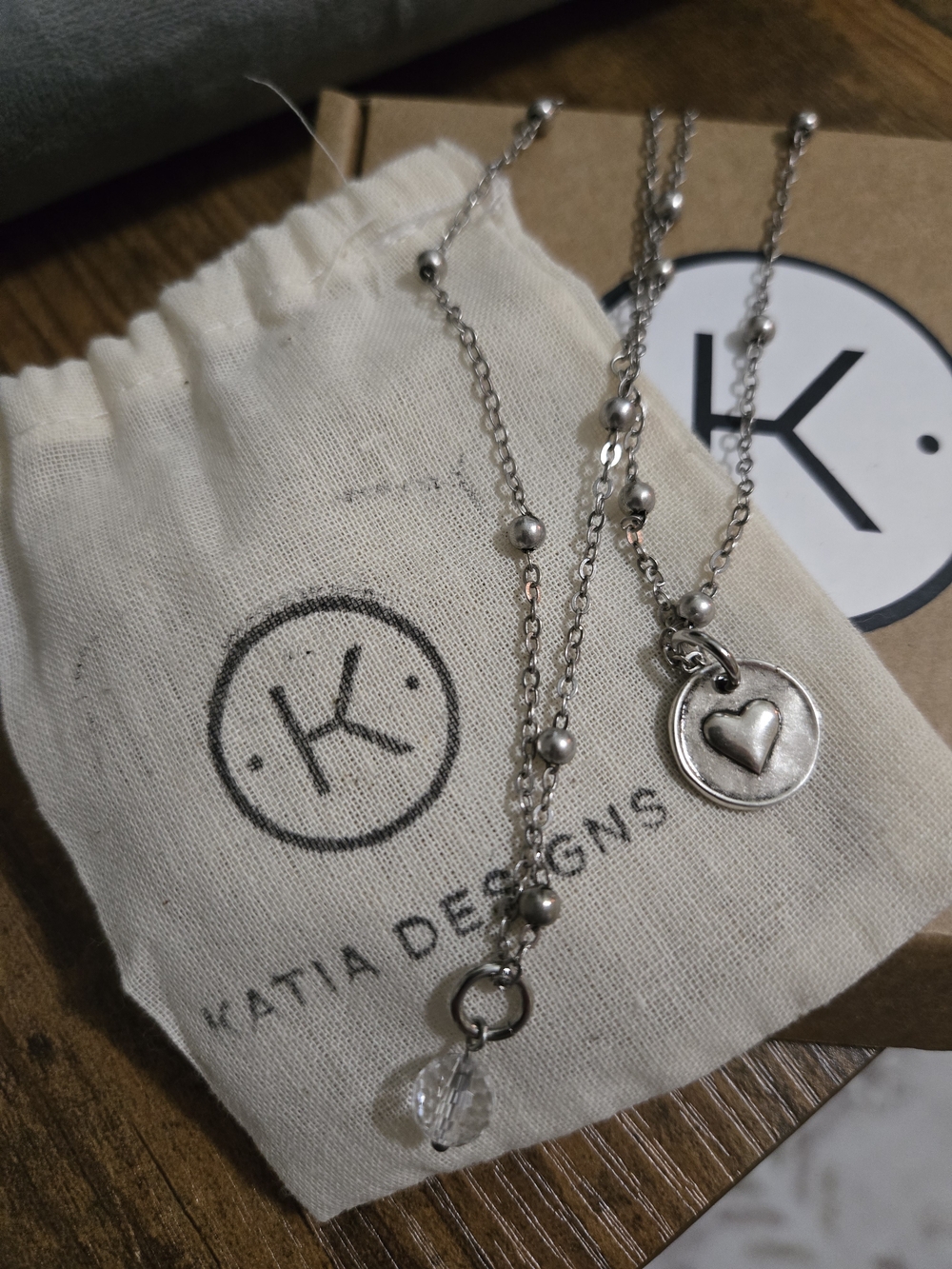 Katia Designs Silver Heart Bead Pendant Necklace - Silver